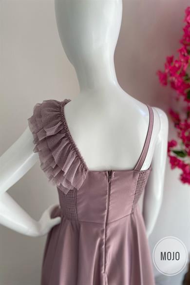 Mojo Kız Çocuk Tek Omuz Tafta Uzun Abiye Elbise 9132 Lila