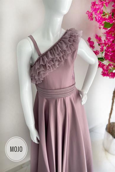 Mojo Kız Çocuk Tek Omuz Tafta Uzun Abiye Elbise 9132 Lila