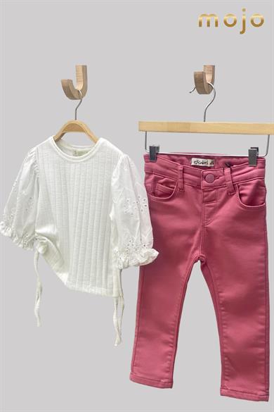Mojo Kız Çocuk Ultra Esnek Renkli Denim Pantolon 2348 Pembe