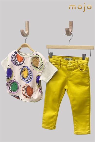 Mojo Kız Çocuk Ultra Esnek Renkli Denim Pantolon 2348 Sarı
