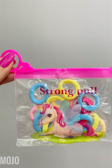 Mojo Kız Çocuk Unicorn Çantalı 15li Soft Havlu Lastik Toka 15375 Renkli