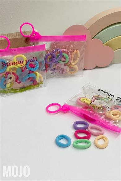 Mojo Kız Çocuk Unicorn Çantalı 15li Soft Havlu Lastik Toka 15375 Renkli