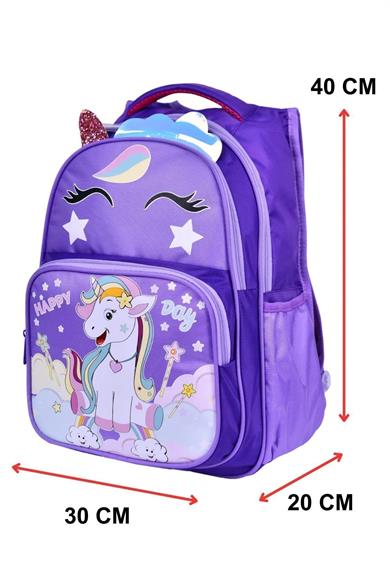 Mojo Kız Çocuk Unicorn Desenli Su Geçirmez Sırt Çanta Seti 2516 Lila