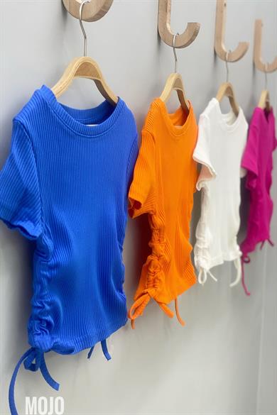 Mojo Kız Çocuk Yandan Bağlamalı Kaşkorse Kısa Kollu Body 3713 Turuncu