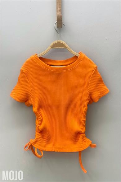 Mojo Kız Çocuk Yandan Bağlamalı Kaşkorse Kısa Kollu Body 3713 Turuncu