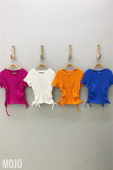 Mojo Kız Çocuk Yandan Bağlamalı Kaşkorse Kısa Kollu Body 3713 Mavi