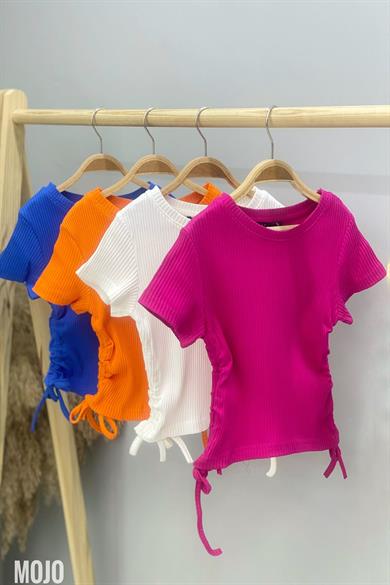 Mojo Kız Çocuk Yandan Bağlamalı Kaşkorse Kısa Kollu Body 3713 Fuşya