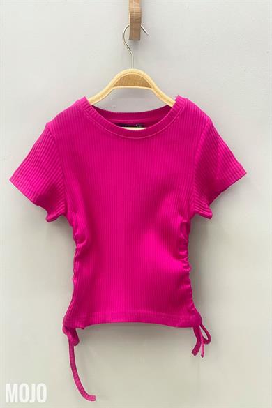 Mojo Kız Çocuk Yandan Bağlamalı Kaşkorse Kısa Kollu Body 3713 Fuşya