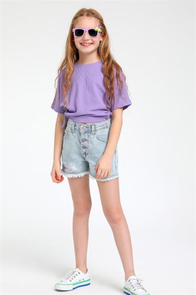 Mojo Kız Çocuk Yandan Büzgülü Bürümcük Crop 35254 Lila