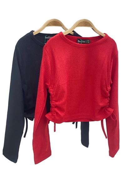 Mojo Kız Çocuk Yandan Büzgülü Bürümcük Kumaş Body 3672 Siyah