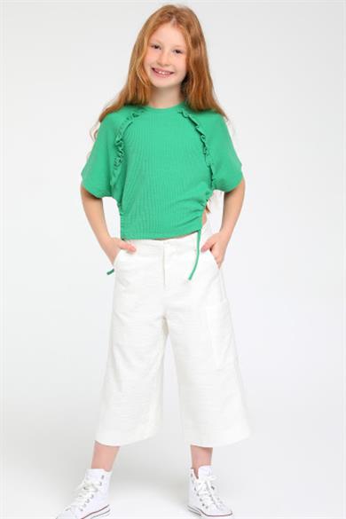 Mojo Kız Çocuk Yandan Büzgülü Fırfırlı Bürümcük Crop 35453 Yeşil