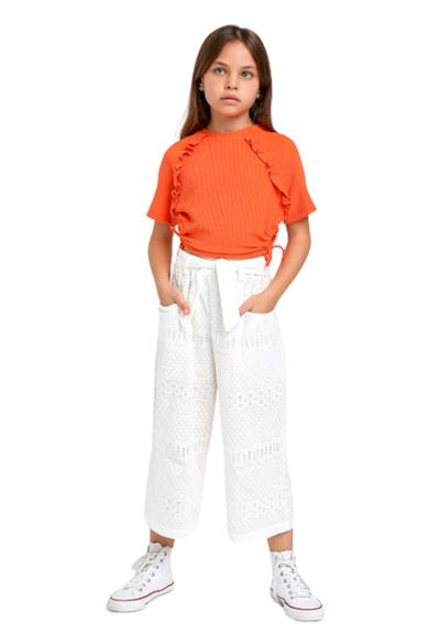 Mojo Kız Çocuk Yandan Büzgülü Fırfırlı Bürümcük Crop 35453 Turuncu