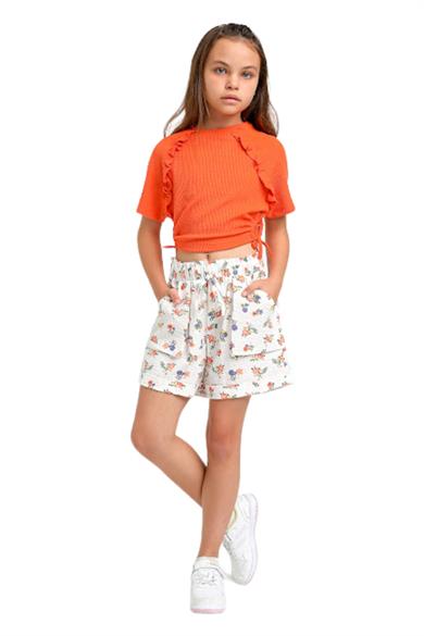 Mojo Kız Çocuk Yandan Büzgülü Fırfırlı Bürümcük Crop 35453 Turuncu