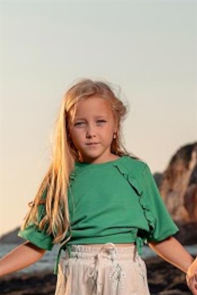 Mojo Kız Çocuk Yandan Büzgülü Fırfırlı Bürümcük Crop 35453 Yeşil