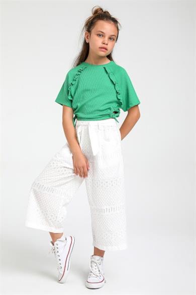 Mojo Kız Çocuk Yandan Büzgülü Fırfırlı Bürümcük Crop 35453 Yeşil