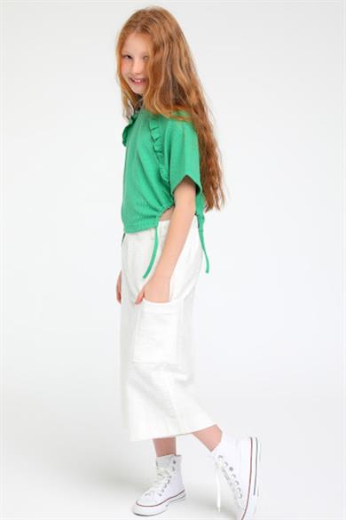 Mojo Kız Çocuk Yandan Büzgülü Fırfırlı Bürümcük Crop 35453 Yeşil