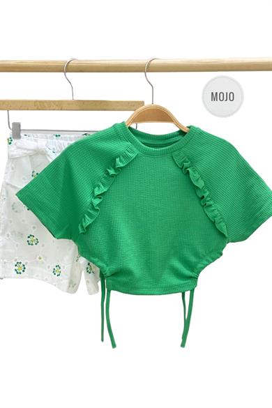 Mojo Kız Çocuk Yandan Büzgülü Fırfırlı Bürümcük Crop 35453 Yeşil