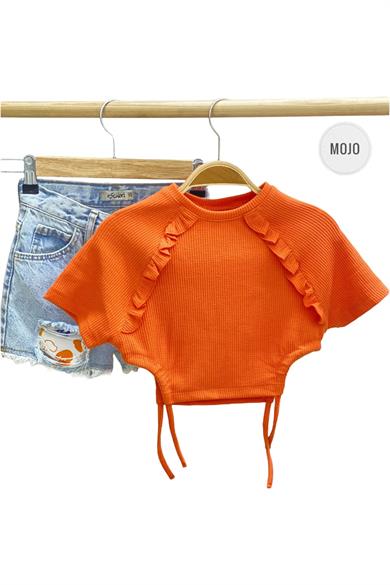 Mojo Kız Çocuk Yandan Büzgülü Fırfırlı Bürümcük Crop 35453 Turuncu