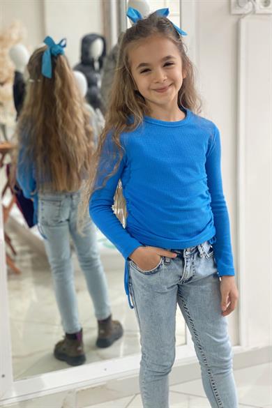 Mojo Kız Çocuk Yandan Büzgülü Kaşkorse Body 3504 Mavi