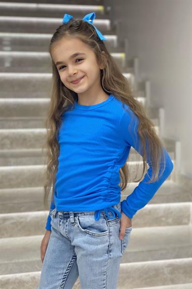 Mojo Kız Çocuk Yandan Büzgülü Kaşkorse Body 3504 Mavi