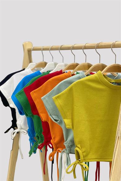 Mojo Kız Çocuk Yandan Büzgülü Kısa Kollu Crop 3706 Siyah