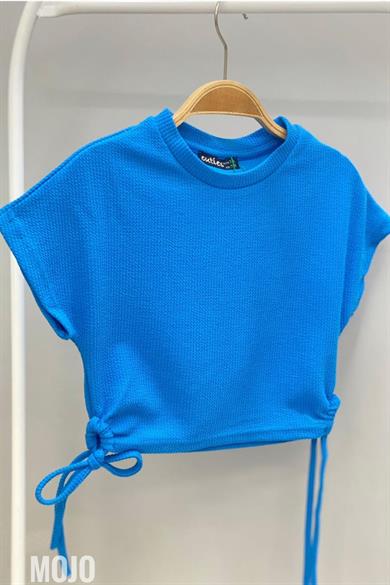 Mojo Kız Çocuk Yandan Büzgülü Kısa Kollu Crop 3706 Mavi