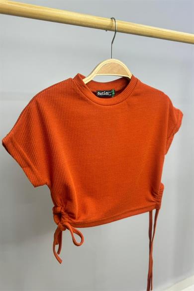 Mojo Kız Çocuk Yandan Büzgülü Kısa Kollu Crop 3706 Kiremit