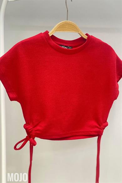 Mojo Kız Çocuk Yandan Büzgülü Kısa Kollu Crop 3706 Kırmızı