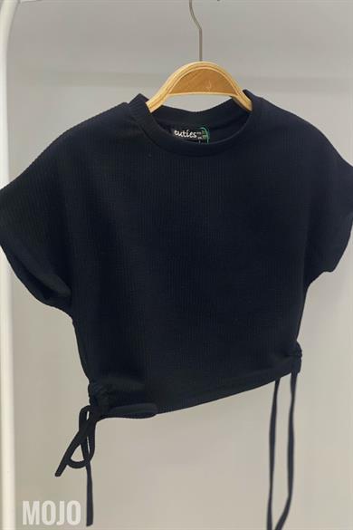 Mojo Kız Çocuk Yandan Büzgülü Kısa Kollu Crop 3706 Siyah