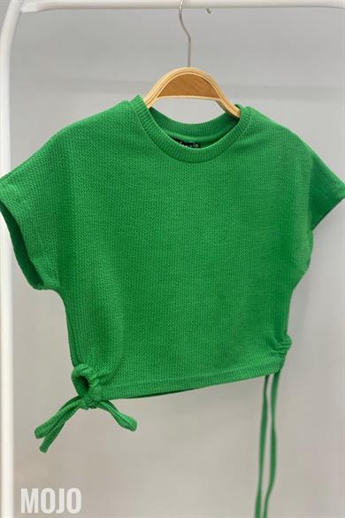 Mojo Kız Çocuk Yandan Büzgülü Kısa Kollu Crop 3706 Yeşil