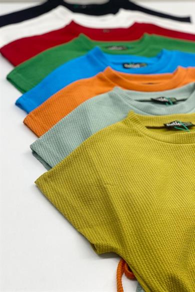 Mojo Kız Çocuk Yandan Büzgülü Kısa Kollu Crop 3706 Mavi