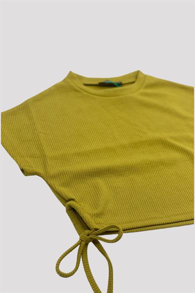Mojo Kız Çocuk Yandan Büzgülü Kısa Kollu Crop 3706 Yağ Yeşili