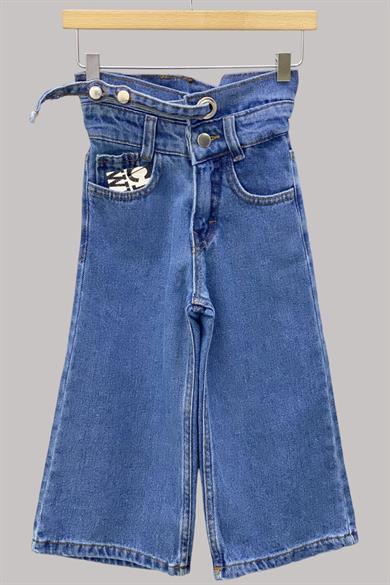 Mojo Kız Çocuk Yüksek Bel Kemerli İspanyol Paça Kot Pantolon 336061 Kot Mavi