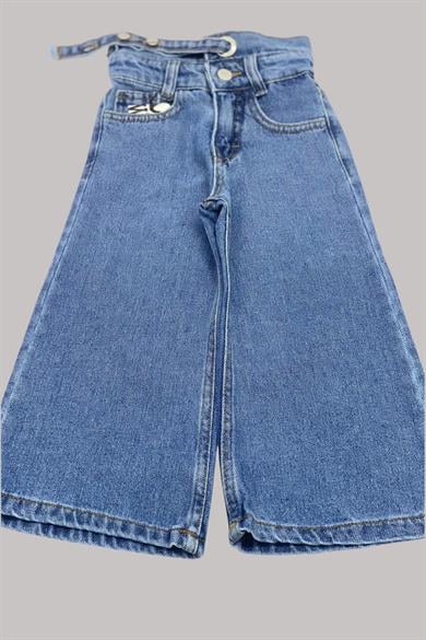 Mojo Kız Çocuk Yüksek Bel Kemerli İspanyol Paça Kot Pantolon 336061 Kot Mavi