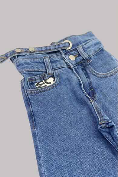 Mojo Kız Çocuk Yüksek Bel Kemerli İspanyol Paça Kot Pantolon 336061 Kot Mavi