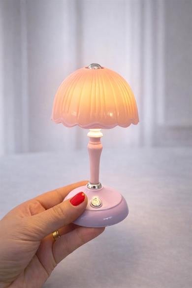 Mojo Özel Tasarım Led Işıklı Mini Abajur Gece Lambası Pembe