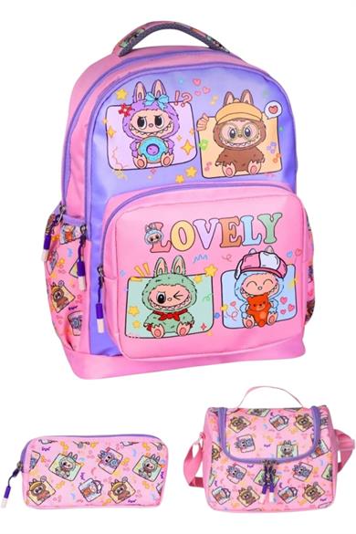 Mojo Ultra Lüx Suya Dayanıklı Sırt Destekli İlkokul Çanta Set Pembe