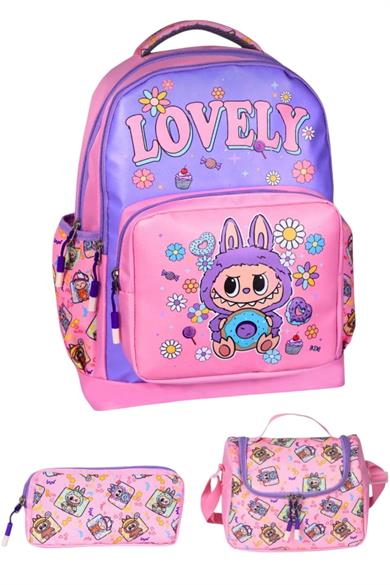 Mojo Ultra Lüx Suya Dayanıklı Sırt Destekli İlkokul Çanta Set Lila