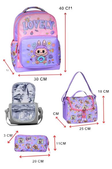 Mojo Ultra Lüx Suya Dayanıklı Sırt Destekli İlkokul Çanta Set Mor