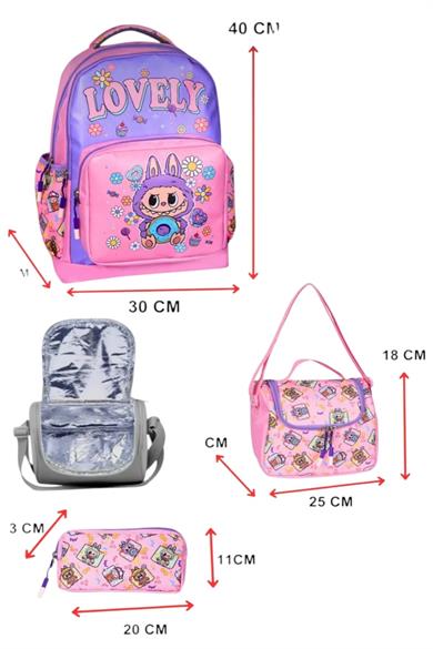 Mojo Ultra Lüx Suya Dayanıklı Sırt Destekli İlkokul Çanta Set Lila