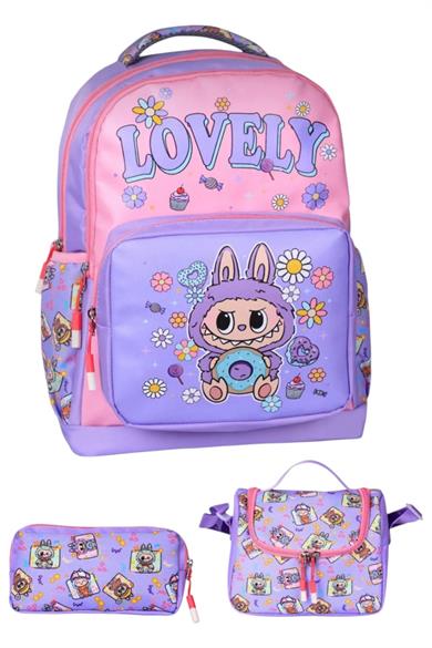 Mojo Ultra Lüx Suya Dayanıklı Sırt Destekli İlkokul Çanta Set Mor