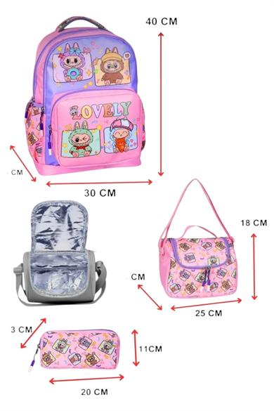 Mojo Ultra Lüx Suya Dayanıklı Sırt Destekli İlkokul Çanta Set Pembe