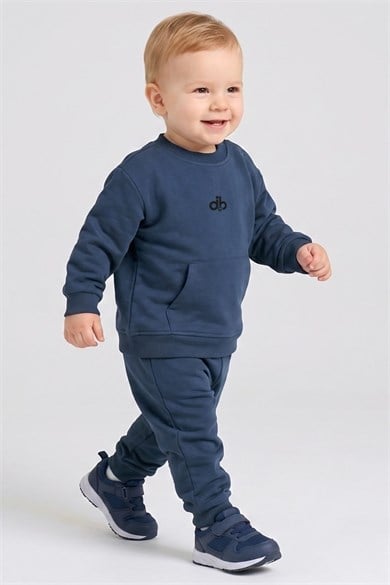 Mojo Unisex Bebek 1-3 Yaş Pamuklu Mevsimlik Eşofman Takımı İndigo