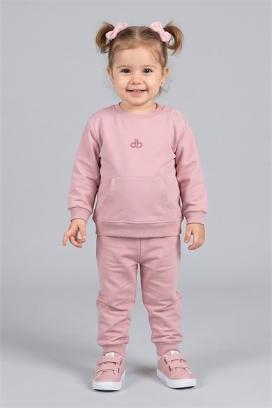 Mojo Unisex Bebek 1-3 Yaş Pamuklu Mevsimlik Eşofman Takımı Pudra
