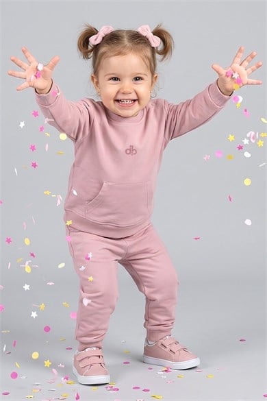Mojo Unisex Bebek 1-3 Yaş Pamuklu Mevsimlik Eşofman Takımı Pudra