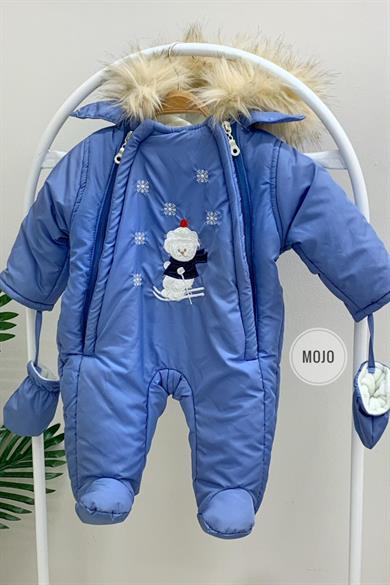 Mojo Unisex Bebek Ayı İşlemeli Kozmonot Uyku Tulumu 6213 Mavi