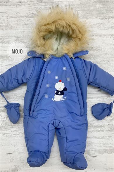 Mojo Unisex Bebek Ayı İşlemeli Kozmonot Uyku Tulumu 6213 Mavi