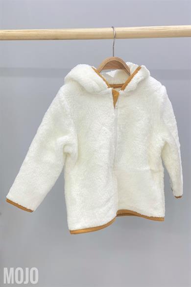Mojo Unisex Bebek Kapüşonlu Peluş Hırka 118419 Ekru