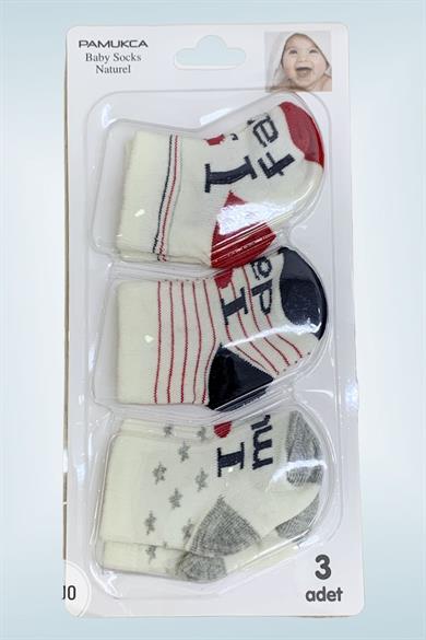 Mojo Unisex Bebek Yenidoğan 3lü Çorap 4511 Gri-Lacivert