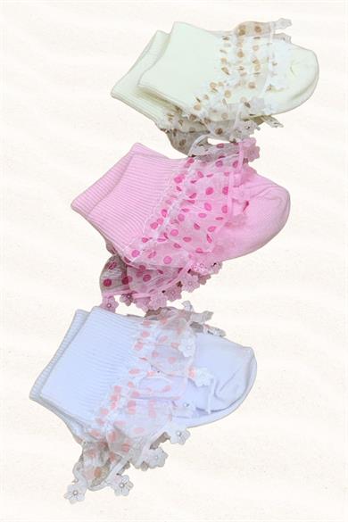 Mojo Unisex Bebek Yenidoğan 3lü Çorap 4511 Beyaz-Pembe
